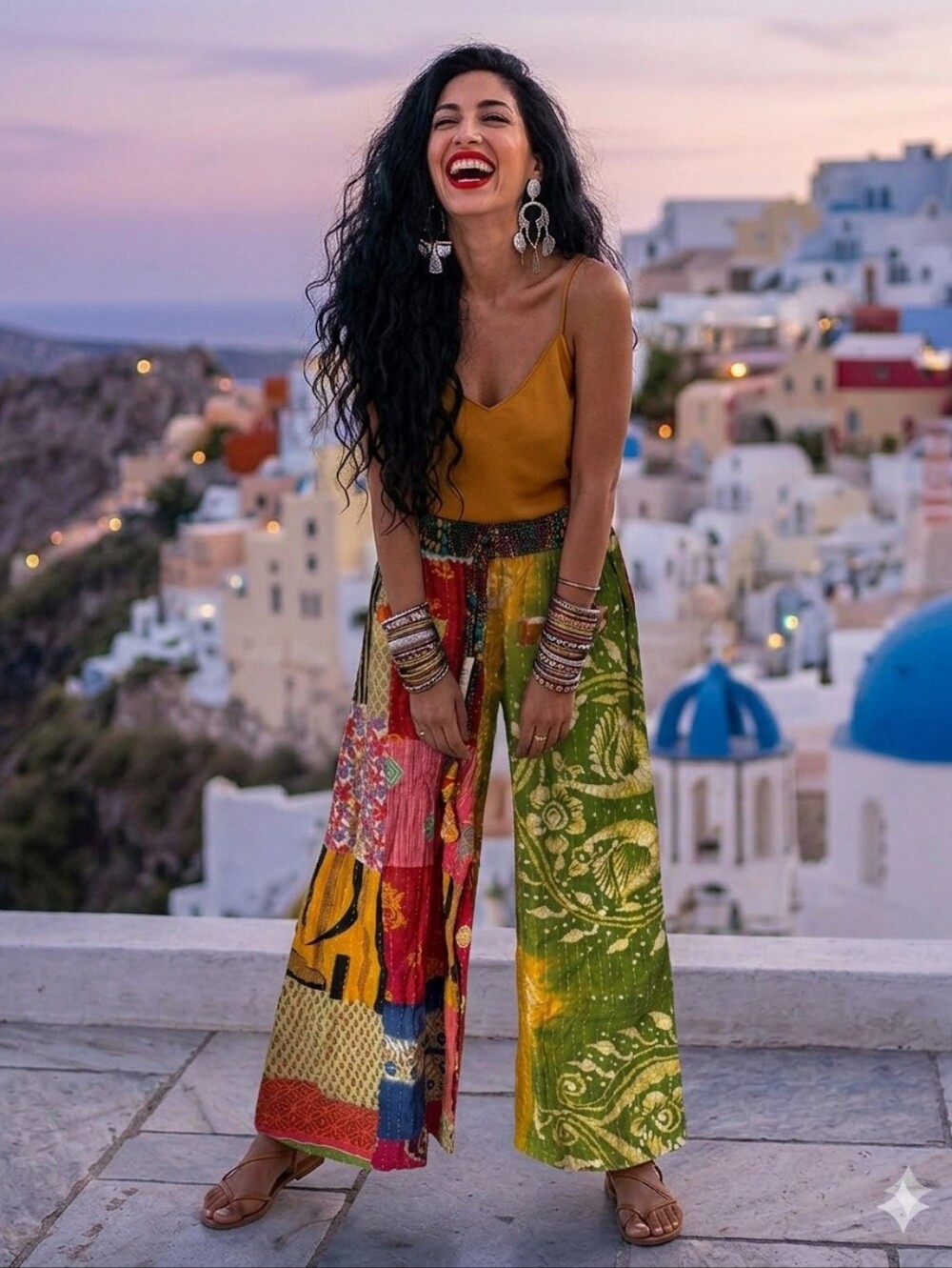 Kathmandu Multicolor Patchwork Kantha Wide-Leg Pants